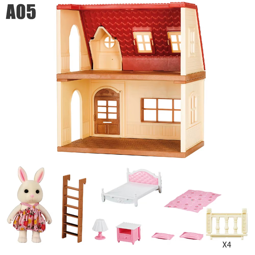 1/12 Dollhouse Furniture Family House Villa Simulate Forest Rabbit Animal Family Miniature Scene Toy Display Furniture Toy Gift
