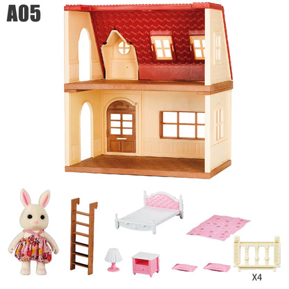 1/12 Dollhouse Furniture Family House Villa Simulate Forest Rabbit Animal Family Miniature Scene Toy Display Furniture Toy Gift