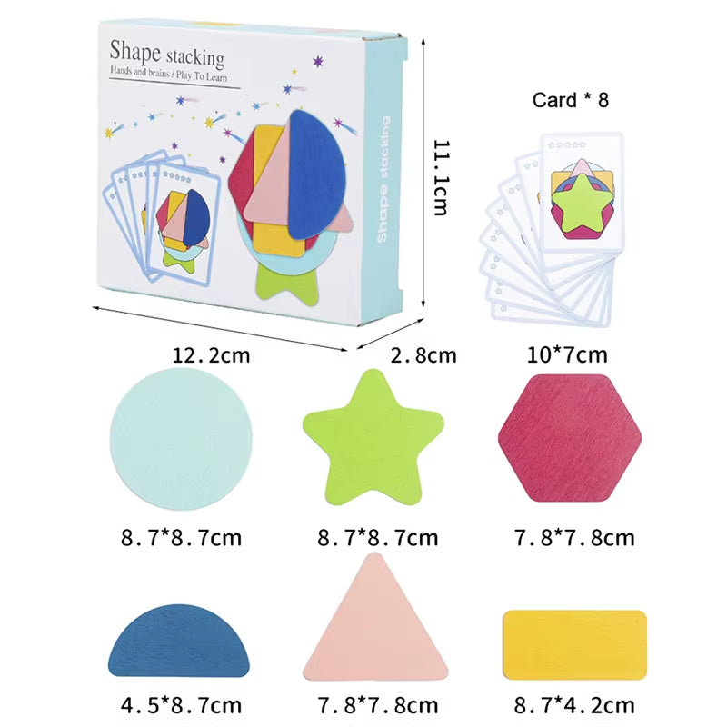 Wooden Geometric Shapes Stacked Color Recognition Games Fun Shape Stacking Puzzles Logical Thinking Training Educational Toys