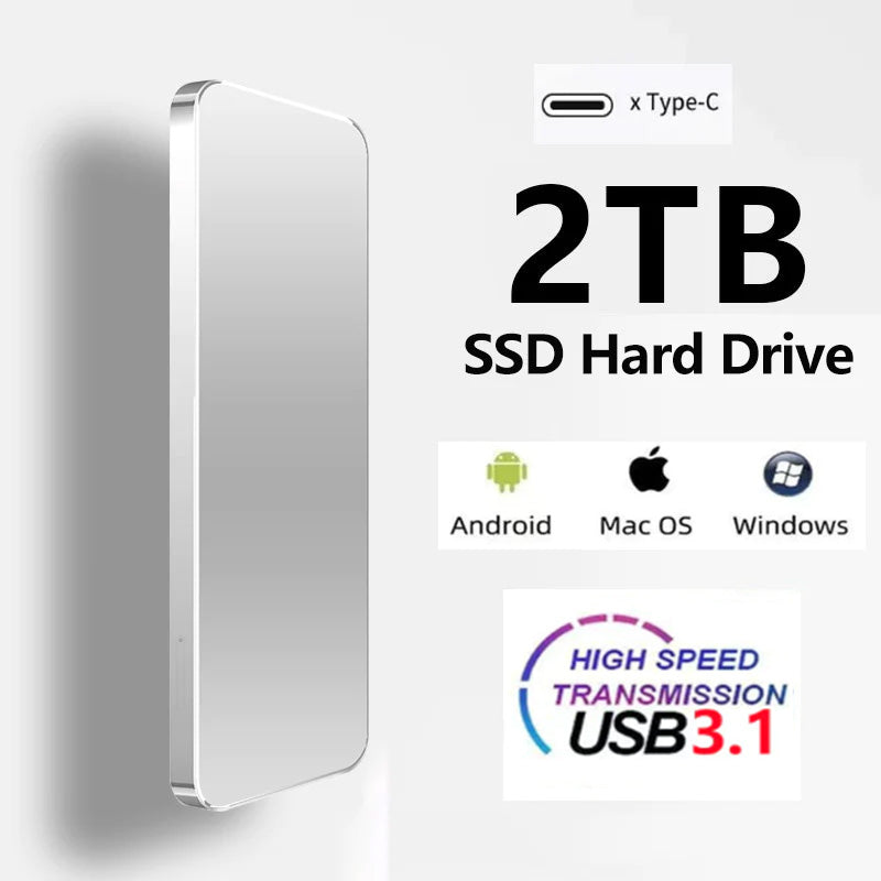 New Alloy Mini Slim SSD Hard Drive High Speed Mobile Solid State Drive 2TB 8TB 16TB Large Capacity Hard Disk External USB 3.1
