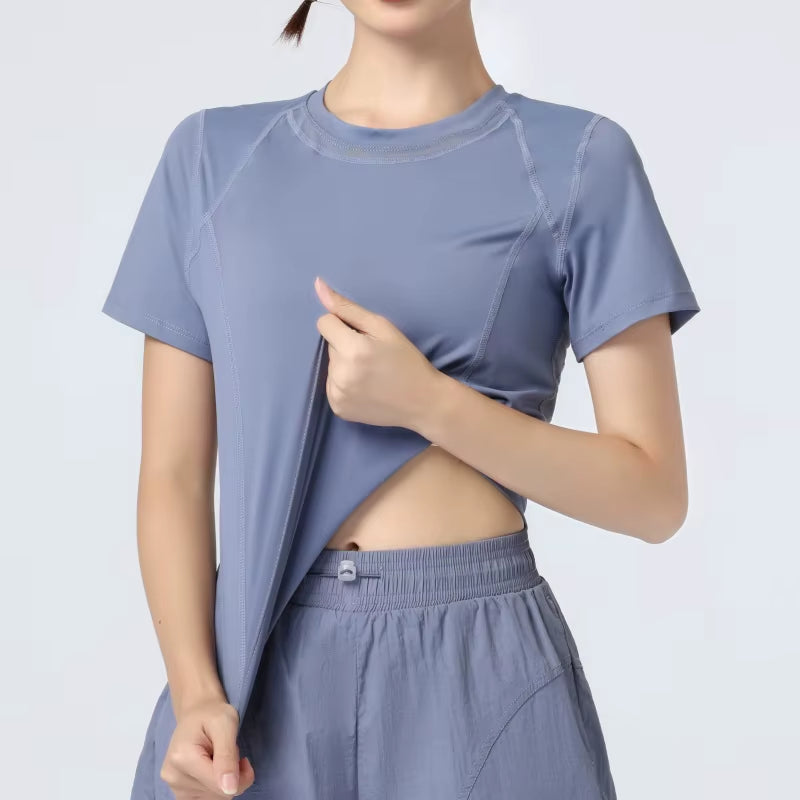 Women Workout Gym Top with Mesh Short Sleeve Seamless Athletic Shirts for Yoga Running Breathable Quick Dry Sport Tees