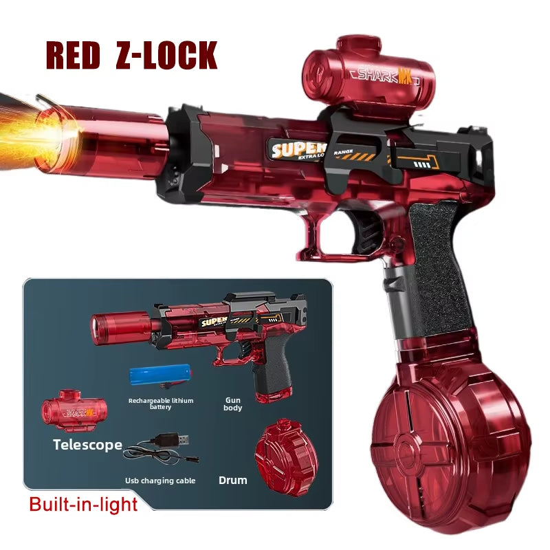 Simulated Firing and Recoil Electric Water Gun Toys Children Automatic Sensor Lights Water Pistol Outdoor Beach Kids Toy Gift