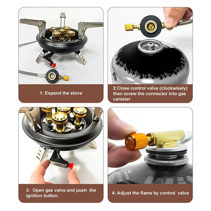'-201A Portable Camping Gas Stove 16000W High Pressured Propane Butane Gas Burner Outdoor Emergency Stove with Piezo Ignition