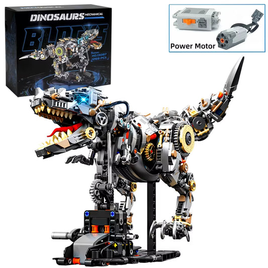 STEM Creative Jurassic Mechanical Dinosaur Building Blocks Brick Tyrannosaurus Rex Animal with Light Model Assembly Toy Kid Gift