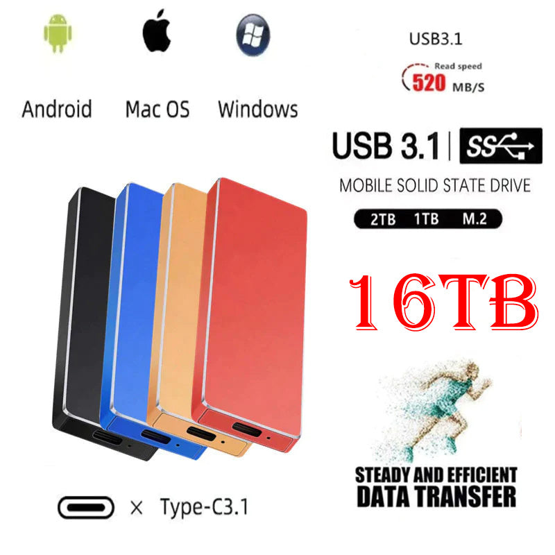 New Alloy Mini Slim SSD Hard Drive High Speed Mobile Solid State Drive 2TB 8TB 16TB Large Capacity Hard Disk External USB 3.1