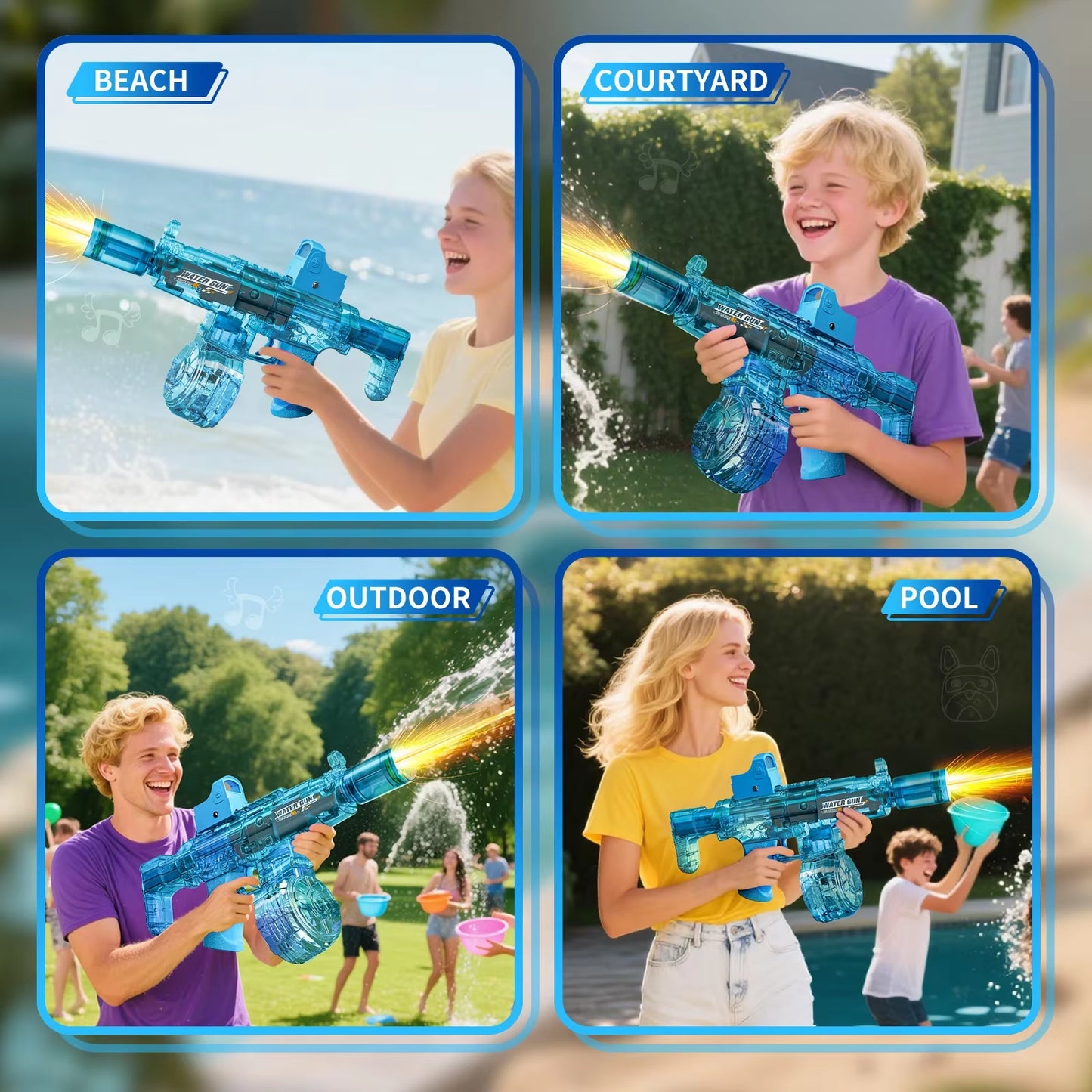Simulated Firing and Recoil Electric Water Gun Toys Children Automatic Sensor Lights Water Pistol Outdoor Beach Kids Toy Gift