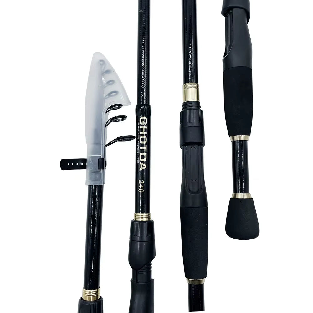 1.6-2.4M Telescopic Fishing Rods Ultralight Weight Spinning Casting Carbon Pole Fishing Accessories Lure Weight 10-30G