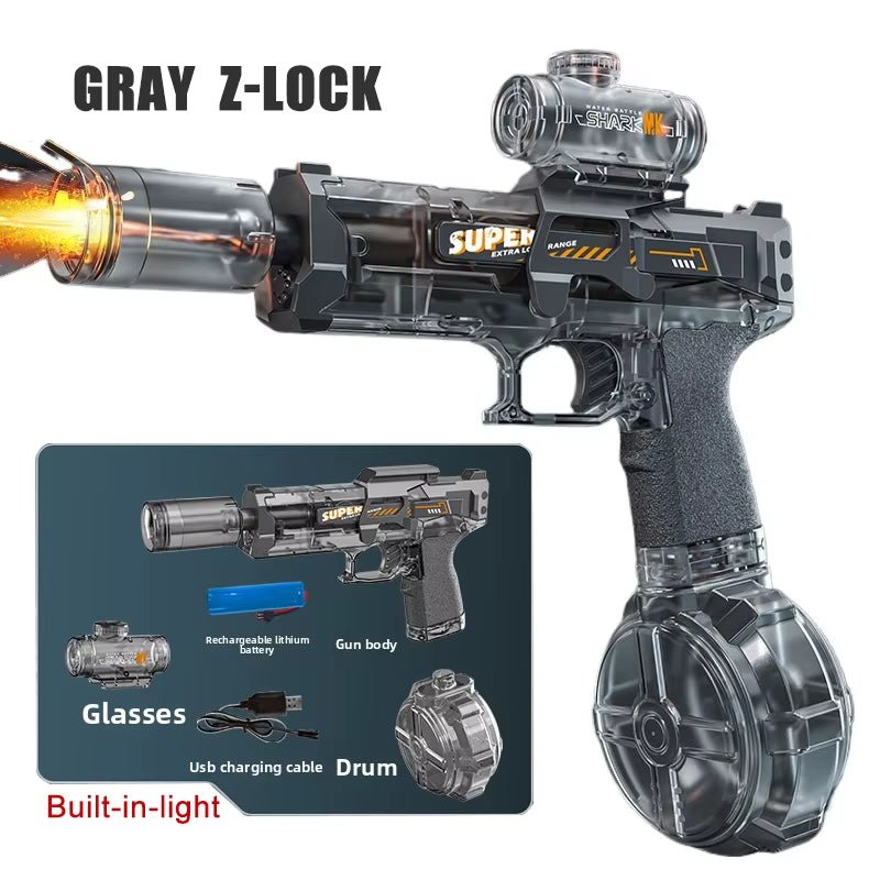 Simulated Firing and Recoil Electric Water Gun Toys Children Automatic Sensor Lights Water Pistol Outdoor Beach Kids Toy Gift