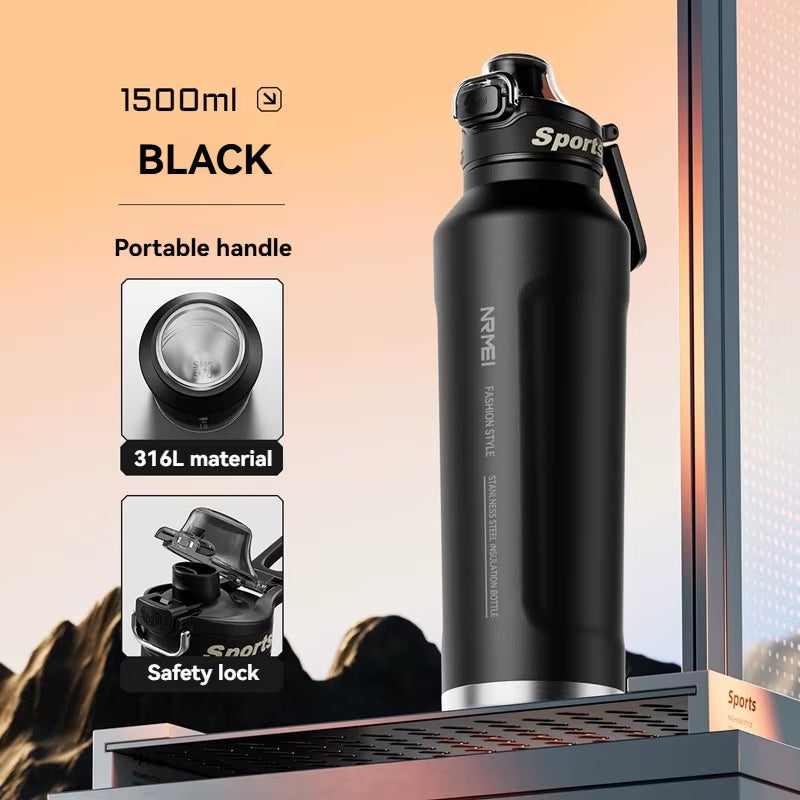 1.5L Insulated Water Bottle Stainless Steel Cold Hot Insulated Cup Vacuum Thos Bottle Double Wall Flasks