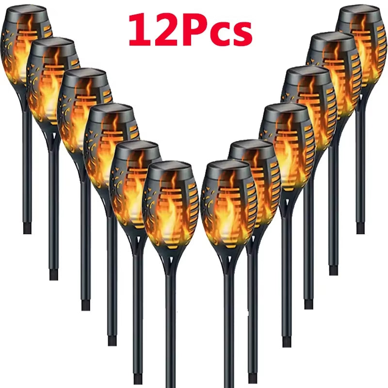 1-12PCS 12LED Solar Flame Torch Light Flickering Light Waterproof Garden Decoration Outdoor Lawn Path Yard Patio Floor Lamp