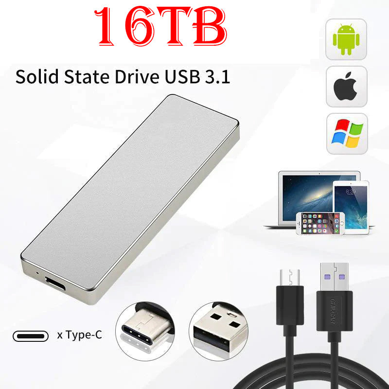 New Alloy Mini Slim SSD Hard Drive High Speed Mobile Solid State Drive 2TB 8TB 16TB Large Capacity Hard Disk External USB 3.1