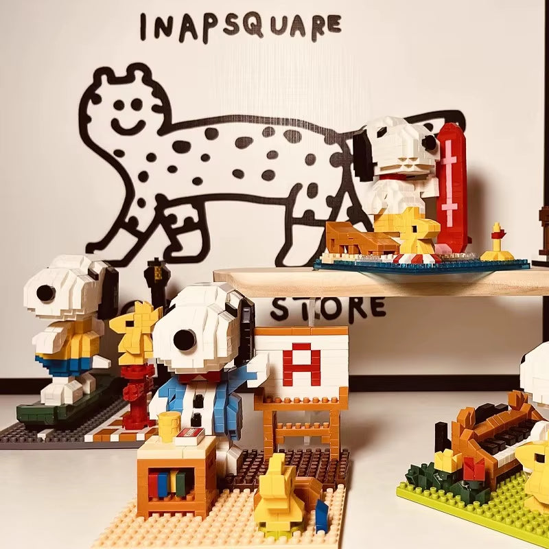 Snoopy Diamond Building Blocks Assembly Street View Model Character Scene Dog Mini Bricks Figure Toys for Christmas Gifts