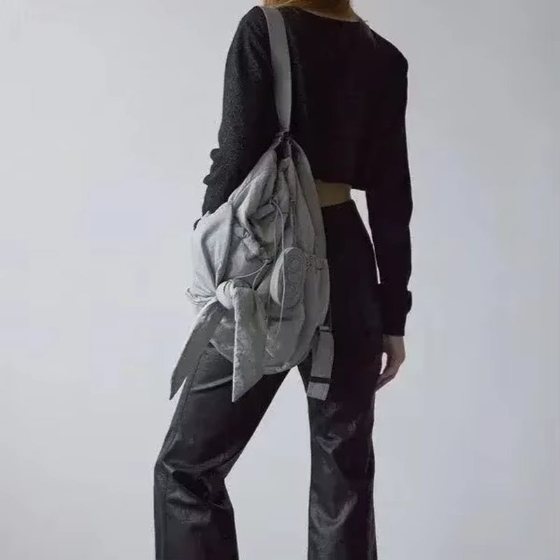 Women Bag Nylon High-Capacity Fashion Casual Backpack Bow Drawstring Shoulder Bag Handbag All-Match