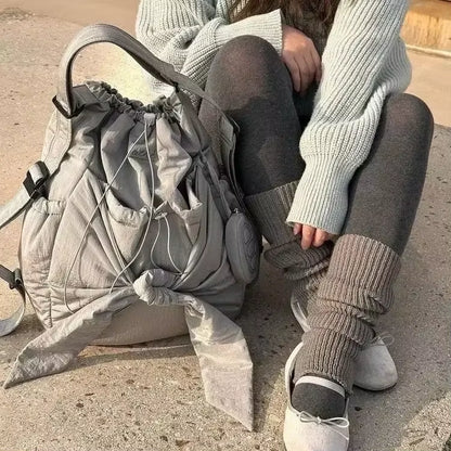 Women Bag Nylon High-Capacity Fashion Casual Backpack Bow Drawstring Shoulder Bag Handbag All-Match