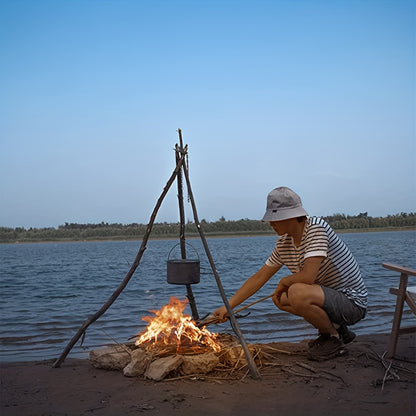 Portable Detachable Outdoor Barbecue Tripod Hanging Rack Stainless Steel Camping Campfire Grill Pot Triangle Stand Set
