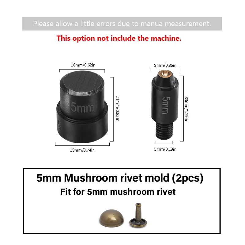 WUTA Manual Button Installation Tool Mute Punching Mushroom Rivets, Eyelet Hand Pressing (Without /With Machine) DIY Craft Tools