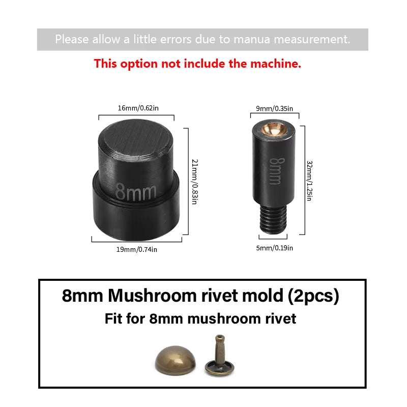 WUTA Manual Button Installation Tool Mute Punching Mushroom Rivets, Eyelet Hand Pressing (Without /With Machine) DIY Craft Tools