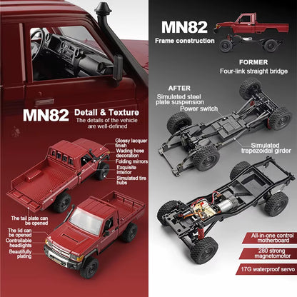 ZWN MN82 1:12 Retro Rc Car with LED Lights Full-Scale Simulation LC79 Professional 4WD Remote Control Pickup RC Truck Model Toys