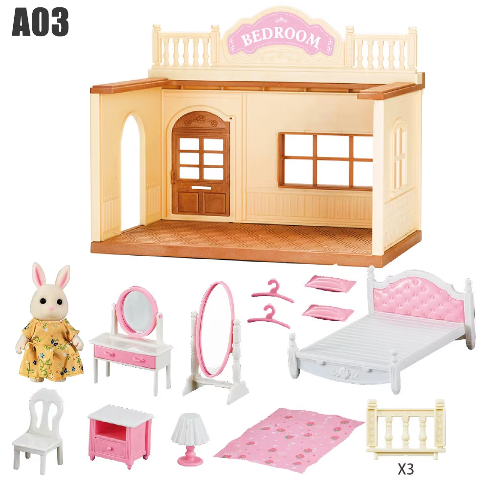 1/12 Dollhouse Furniture Family House Villa Simulate Forest Rabbit Animal Family Miniature Scene Toy Display Furniture Toy Gift
