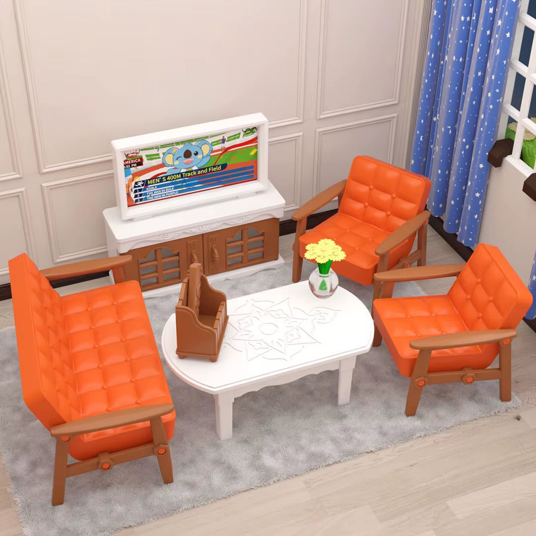 1/12 Dollhouse Furniture Living Bedroom Kitchen Bathroom Set Forest Animal Family Miniature Simulation Doll Accessories DIY Toy