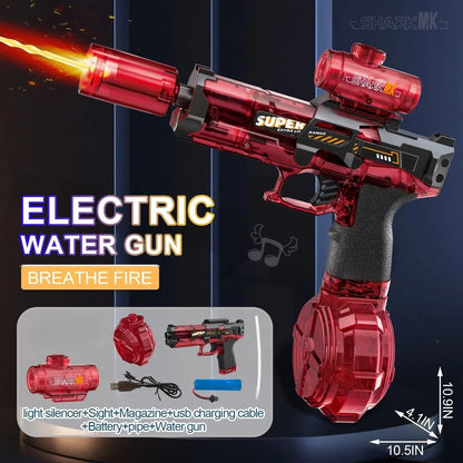 Simulated Firing and Recoil Electric Water Gun Toys Children Automatic Sensor Lights Water Pistol Summer Outdoor Beach Kids Toy