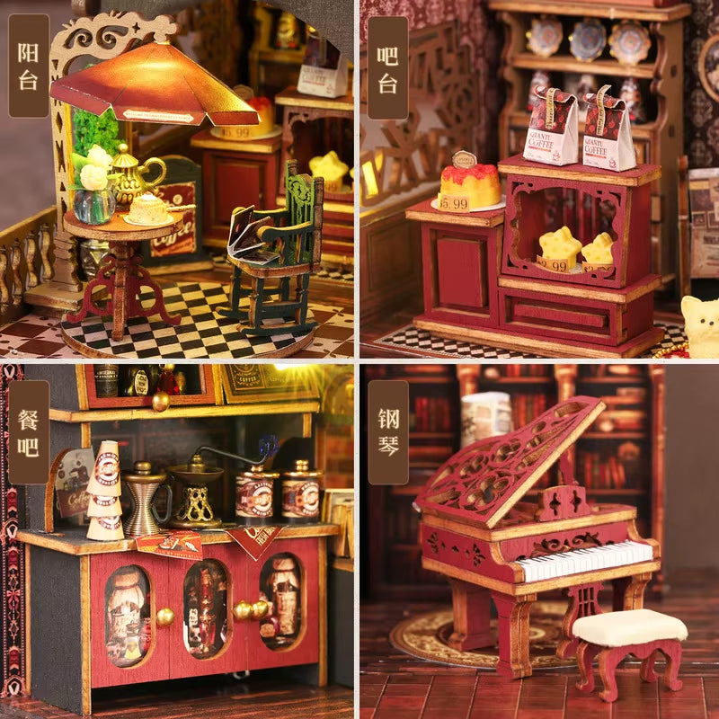 Wooden Diy Doll House Miniature Furniture Twilight Letter Coffee Home Dollhouse Handmade Model Assembly Toys Birthday Gifts