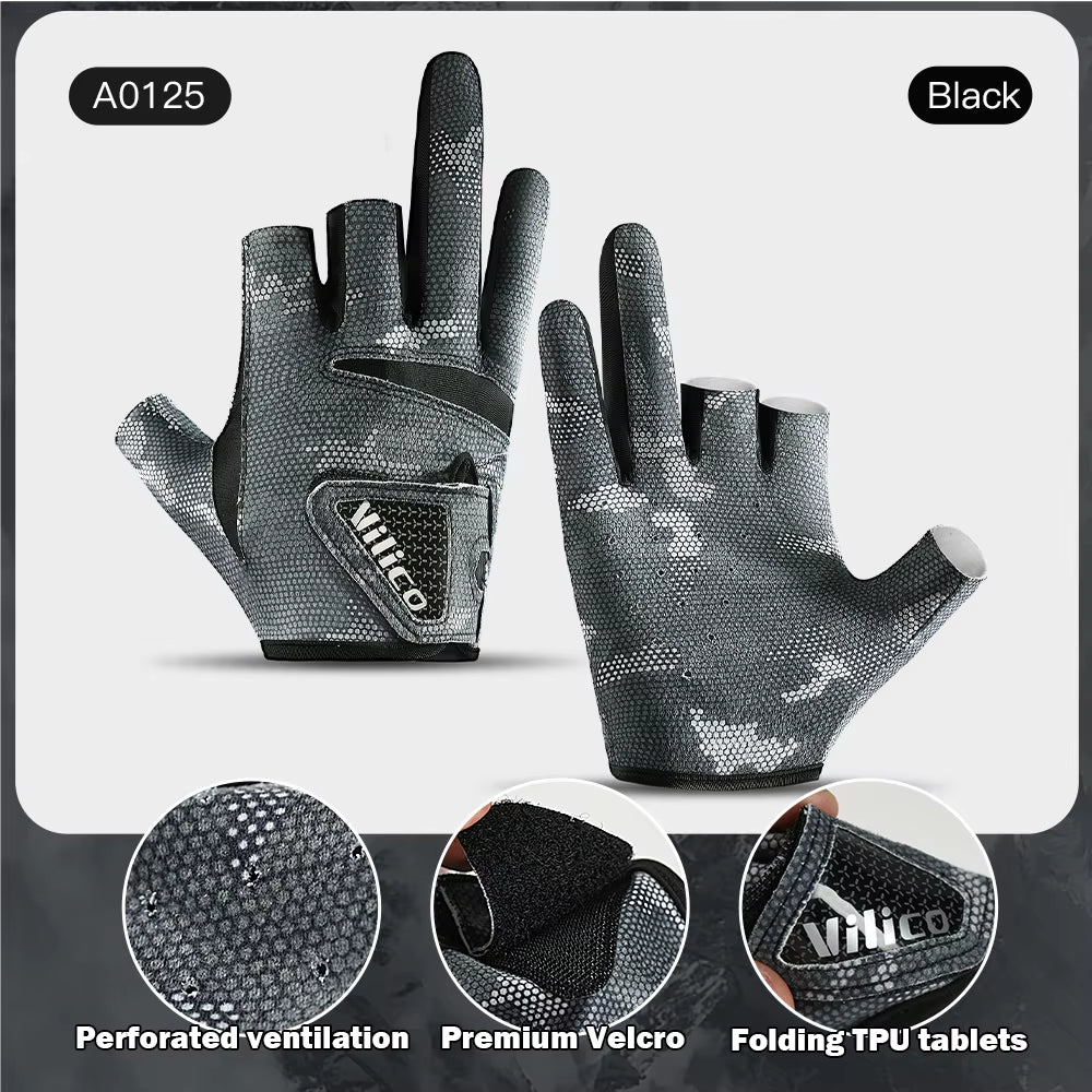 1 Pair Fishing Gloves for Men Summer Fishing Road Sub Sunscreen and anti Slip Ice Silk Breathable Thin Three Finger Cut Gloves