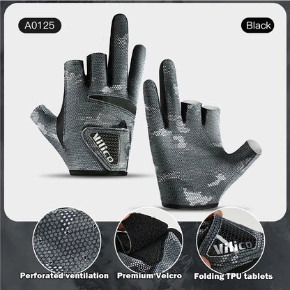 1 Pair Fishing Gloves for Men Summer Fishing Road Sub Sunscreen and anti Slip Ice Silk Breathable Thin Three Finger Cut Gloves