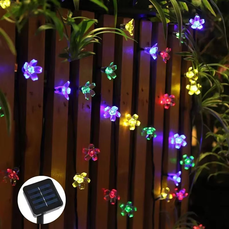 Solar Cherry Garden Flower Lightsbattery-Operated Garland Solar Outdoor Waterproof Lawn Pathway Christmas Decoration 2025