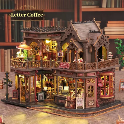 Wooden Diy Doll House Miniature Furniture Twilight Letter Coffee Home Dollhouse Handmade Model Assembly Toys Birthday Gifts