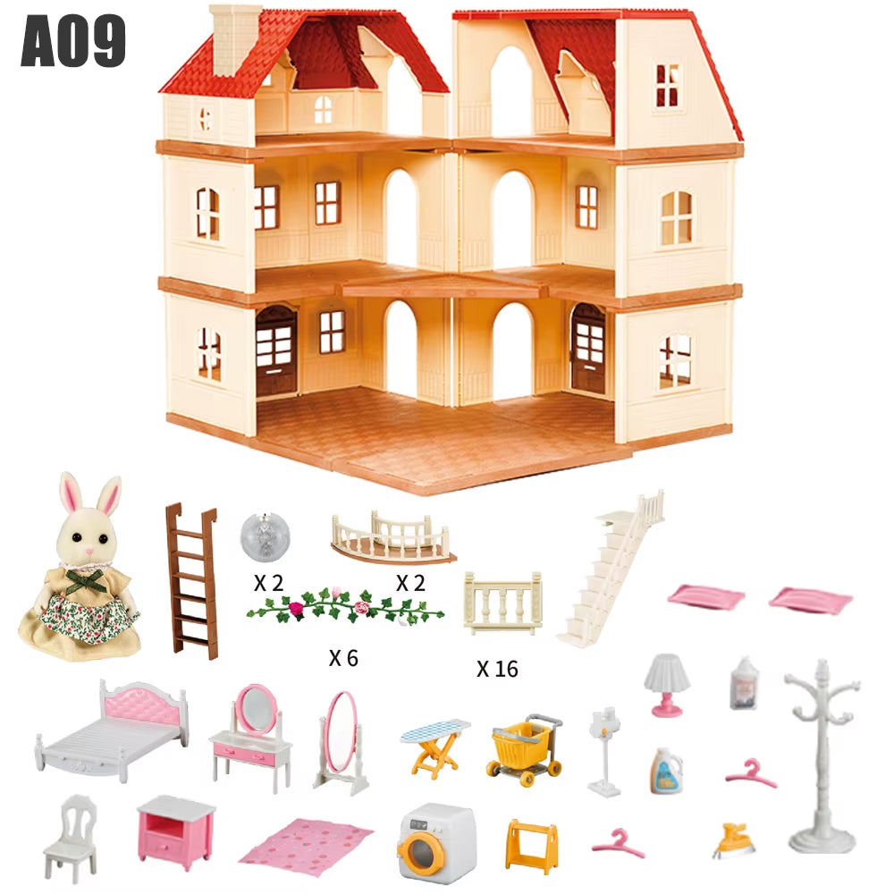 1/12 Dollhouse Furniture Family House Villa Simulate Forest Rabbit Animal Family Miniature Scene Toy Display Furniture Toy Gift