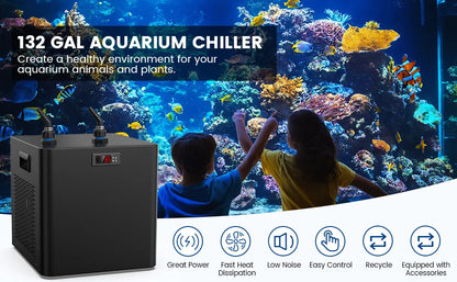 1/2 HP Aquarium Water Chiller 132 Gallon Fish Tank Ice Bath Chiller for Cold Plunge Hydroponics Fish Tank Temperature Control