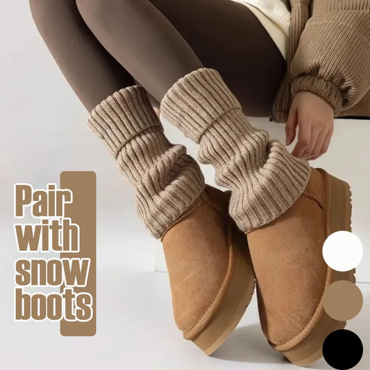 Women's Warm Leg Warmers - Thick Ribbed Winter Leggings, Brown Stripes - Machine Washable. Suitable for cold weather, women's wi