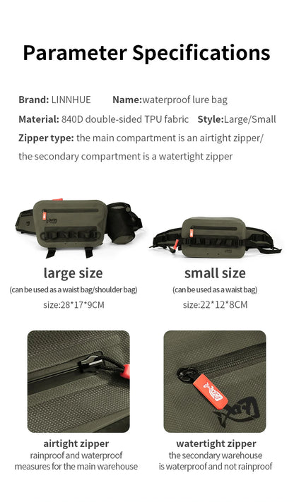 LINNHUE Fishing Tackle Waterproof Bag Outdoor Waist Fanny Pack Capacity Crossbody Bag Fishing Lures Line Box Storage Accessories