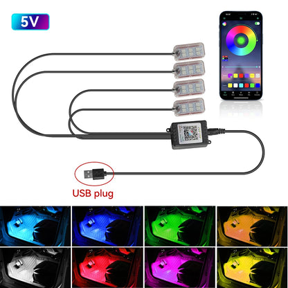 Car Foot Light Ambient Light Atmosphere Decorative Lamp RGB Decorative Lamp LED Car Interior Remote APP Control