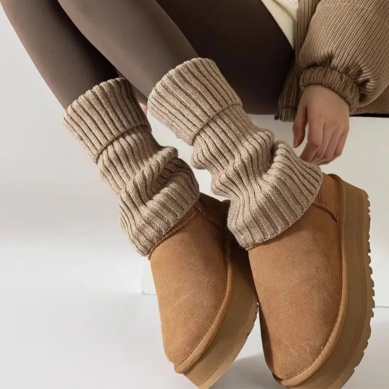 Women's Warm Leg Warmers - Thick Ribbed Winter Leggings, Brown Stripes - Machine Washable. Suitable for cold weather, women's wi