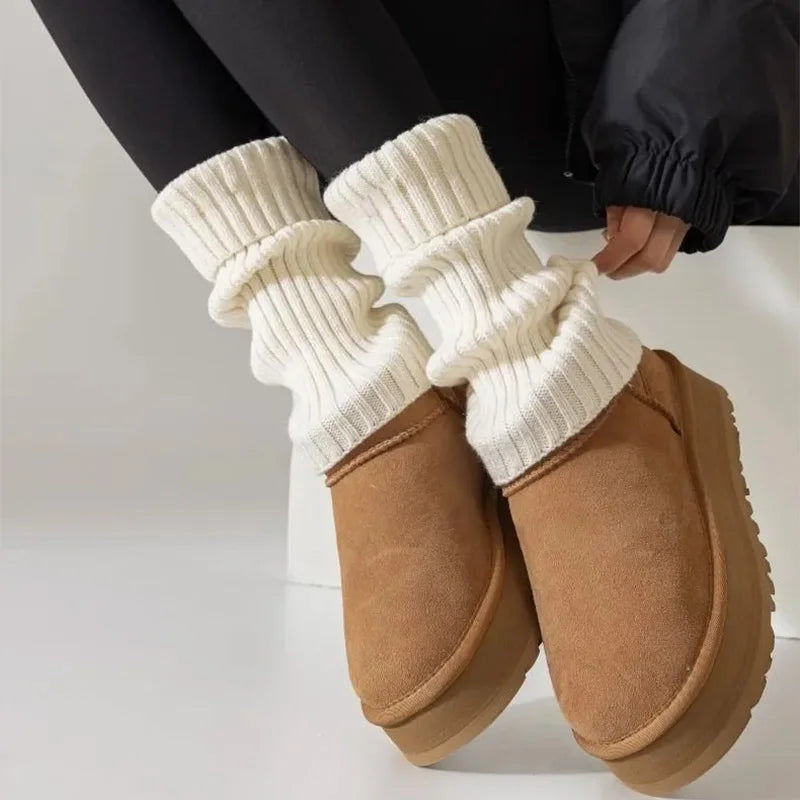 Women's Warm Leg Warmers - Thick Ribbed Winter Leggings, Brown Stripes - Machine Washable. Suitable for cold weather, women's wi