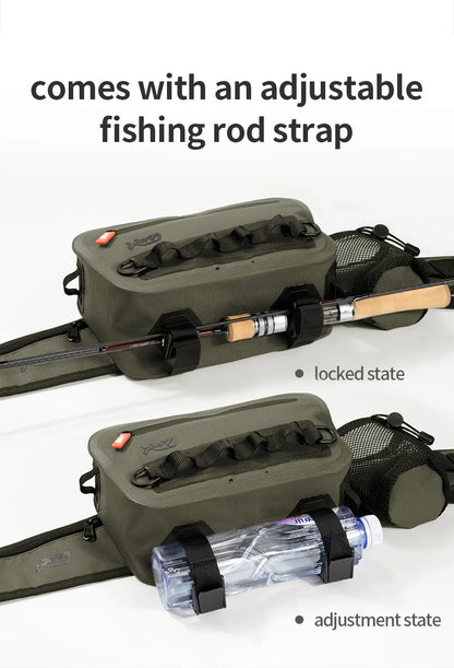 LINNHUE Fishing Tackle Waterproof Bag Outdoor Waist Fanny Pack Capacity Crossbody Bag Fishing Lures Line Box Storage Accessories