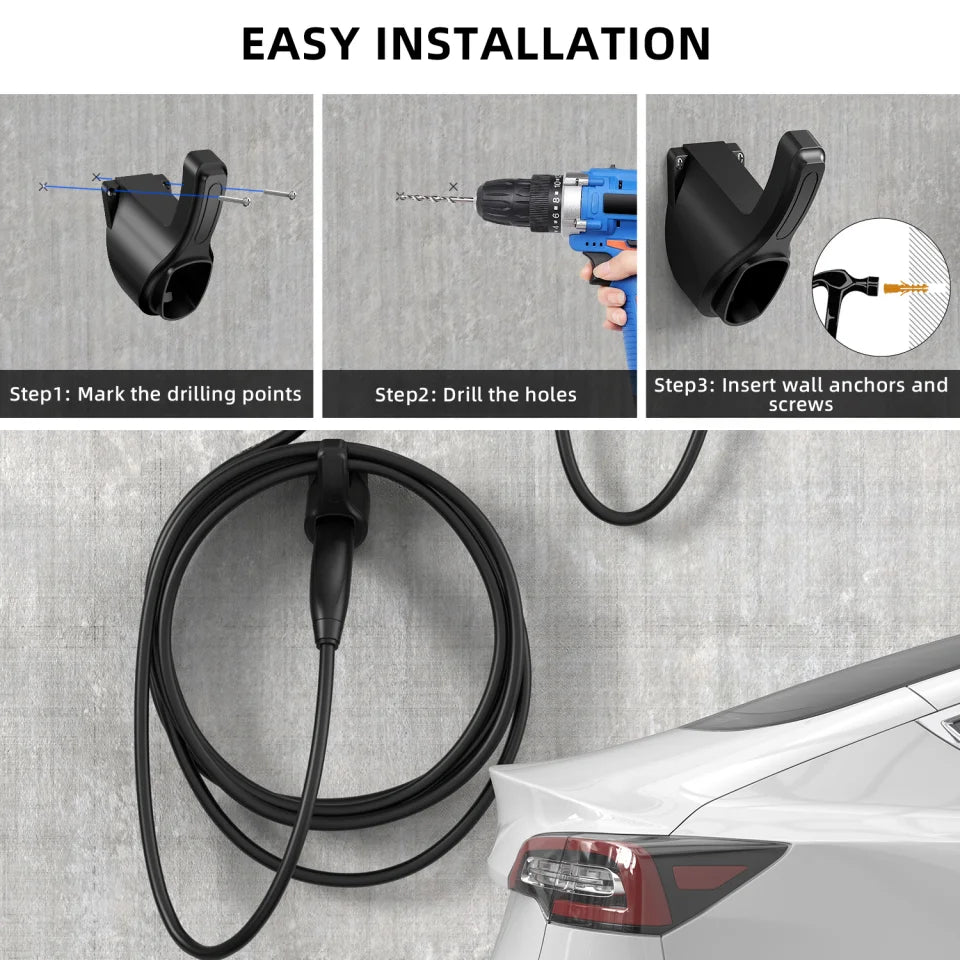 Portable EV Charger Holder Stand — for TESLA Nacs Type 1 Type2 GB/T Car Charger Wall Mount Bracket, Car Charging Cable Bracket