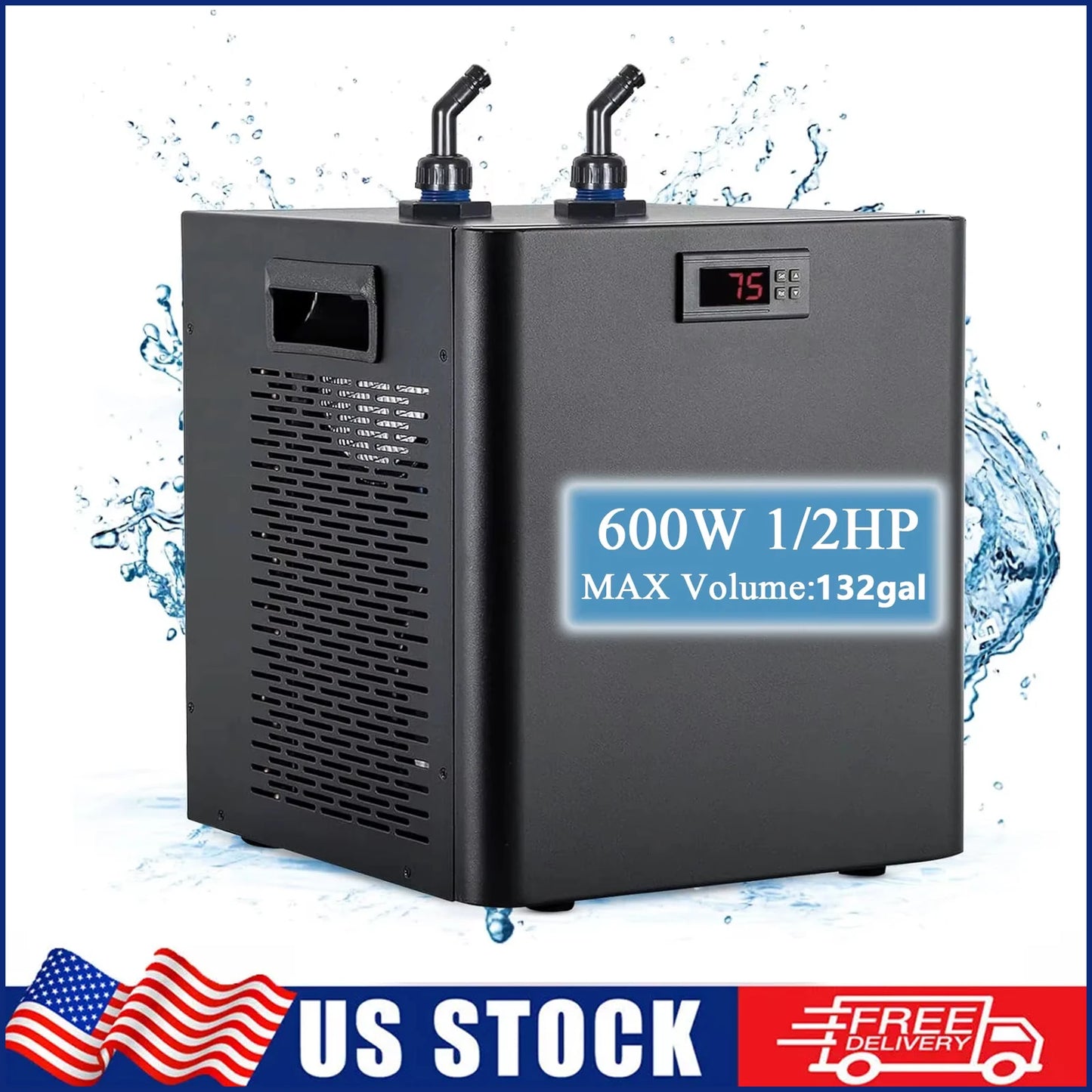 1/2 HP Aquarium Water Chiller 132 Gallon Fish Tank Ice Bath Chiller for Cold Plunge Hydroponics Fish Tank Temperature Control