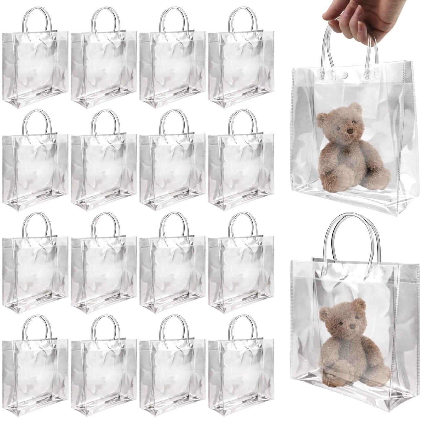 20-Pack Clear Plastic Gift Bags with Handles - Reusable PVC Party Favor Bags for Birthday, Wedding, Christmas, Mother's Day