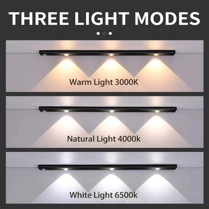 LED Ultra Thin Under Cabinet Lights Motion Sensor Night Light Wireless 3Color Dimmable For Kitchen Cabinet Bedroom Wardrobe Ligh