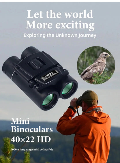 40x22 HD Binoculars with BAK4 FMC, Folding Mini Telescope with 2000M Long Range, Ideal for Hunting, Sports, Camping & Travel