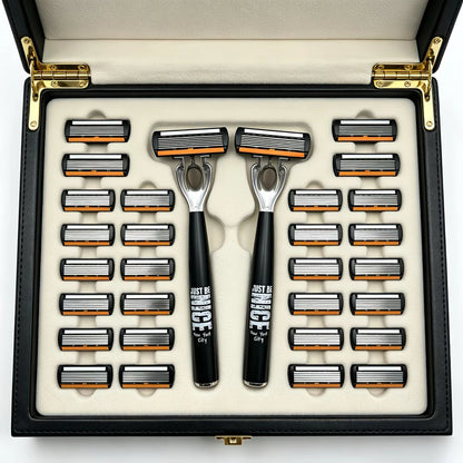 Men's Manual Safety Razor Set, featuring 6-layer stainless steel blades and an aloe vera lubricating strip | perfect as a gift.