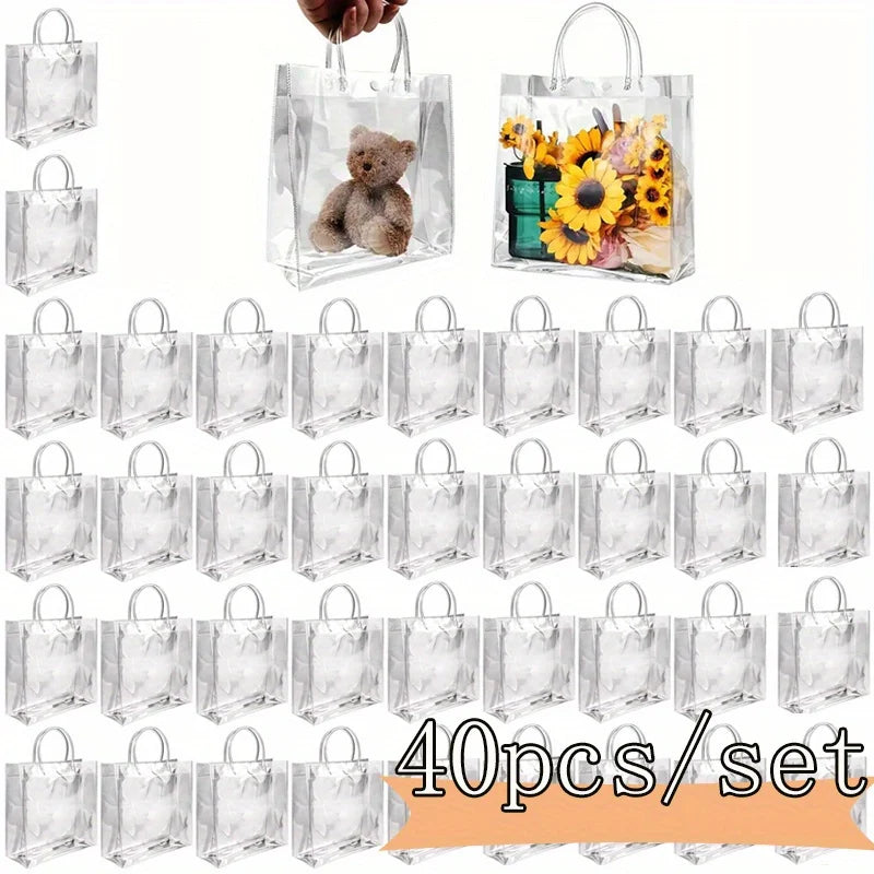 20-Pack Clear Plastic Gift Bags with Handles - Reusable PVC Party Favor Bags for Birthday, Wedding, Christmas, Mother's Day