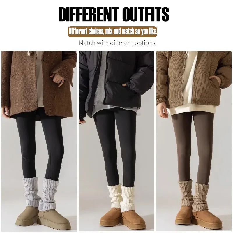 Women's Warm Leg Warmers - Thick Ribbed Winter Leggings, Brown Stripes - Machine Washable. Suitable for cold weather, women's wi