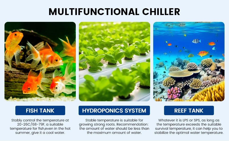1/2 HP Aquarium Water Chiller 132 Gallon Fish Tank Ice Bath Chiller for Cold Plunge Hydroponics Fish Tank Temperature Control
