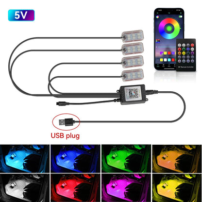 Car Foot Light Ambient Light Atmosphere Decorative Lamp RGB Decorative Lamp LED Car Interior Remote APP Control