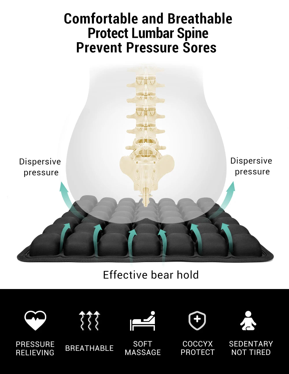 1pc 3D Ergonomic Chair Cushion For Long Sitting, Office Chair Car Seat Cushion, Adjustable Inflatable Cushion