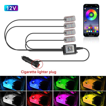 Car Foot Light Ambient Light Atmosphere Decorative Lamp RGB Decorative Lamp LED Car Interior Remote APP Control